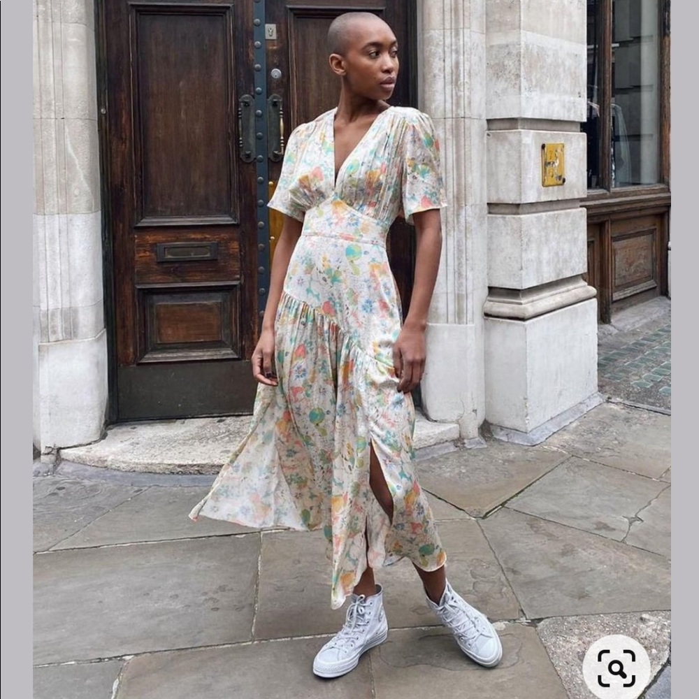 Topshop cream floral midi dress